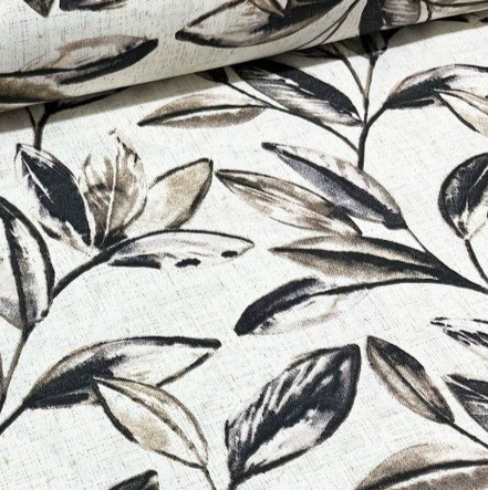 Blue Leaf Upholstery Fabric, Modern Boho Fabric, Linen Look Fabric