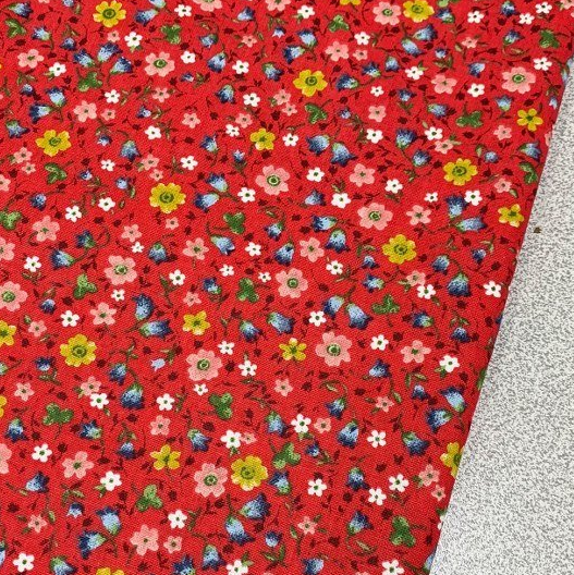 Red Floral Fabric, Cotton Flower Fabric, Tiny Pattern Summer Fabric