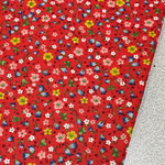 Red Floral Fabric, Cotton Flower Fabric, Tiny Pattern Summer Fabric