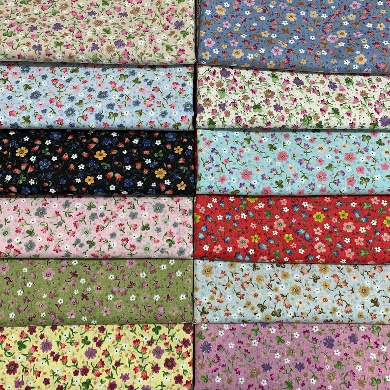 Small Print Fabric, Tiny Floral Fabric, Flower Cotton Quilting Fabric
