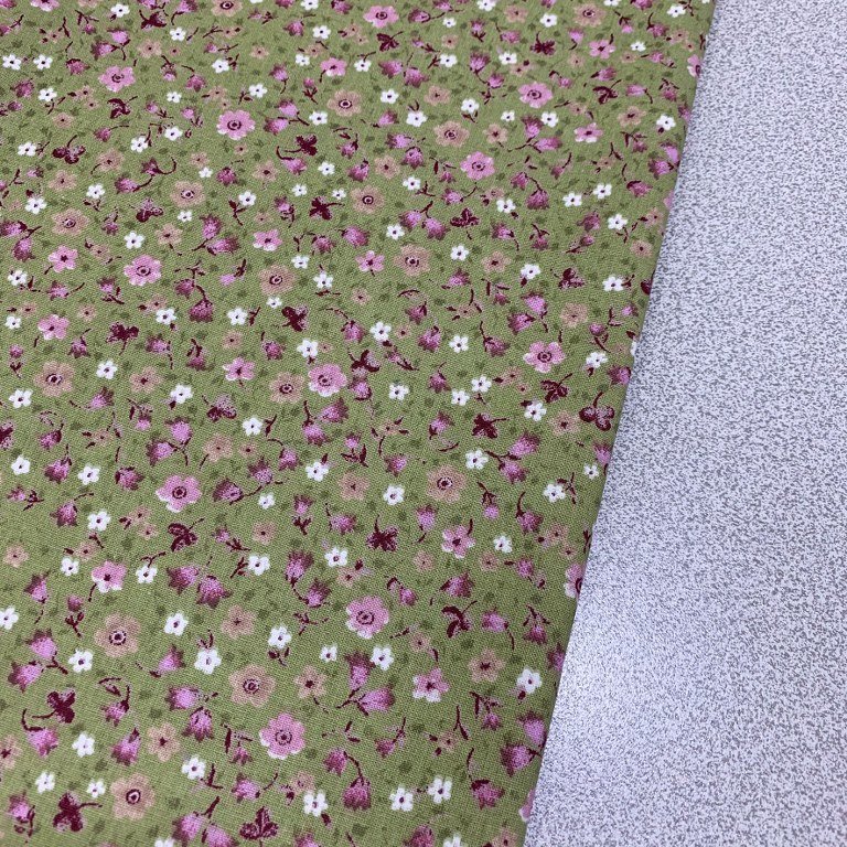 Green Floral Fabric, Cotton Flower Fabric, Small Print Bedding Fabric