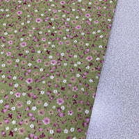 Green Floral Fabric, Cotton Flower Fabric, Small Print Bedding Fabric