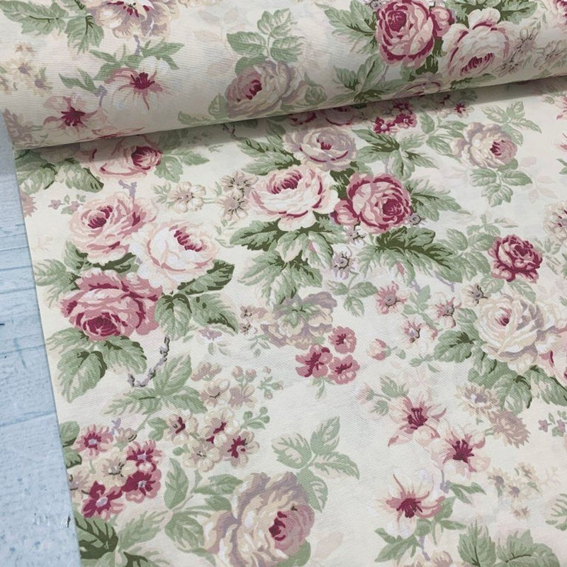 Roses Upholstery Fabric, Shabby Chic Fabric, Pastel Floral Fabric