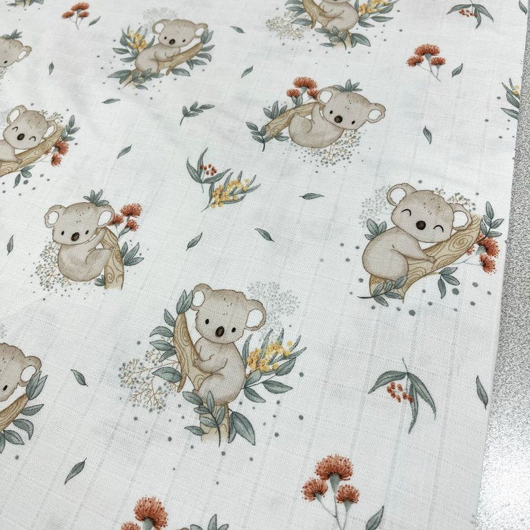 Double Gauze Baby Fabric, Koala Fabric, Patterned Animal Muslin Fabric