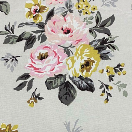 Pink Roses Fabric, Floral Upholstery Fabric, Yellow Flower Fabric
