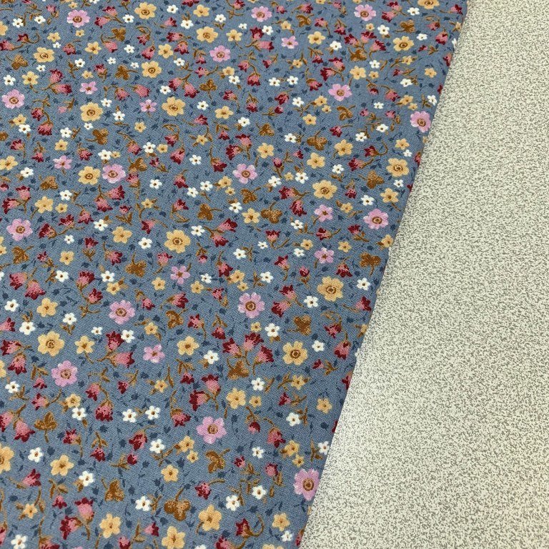Indigo Floral Fabric, Denim Blue Fabric, Flower Pattern Cotton Fabric