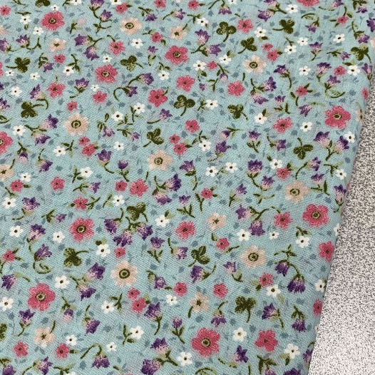 Pink Turquoise Floral Fabric, Flower Print Fabric, Cotton Craft Fabric