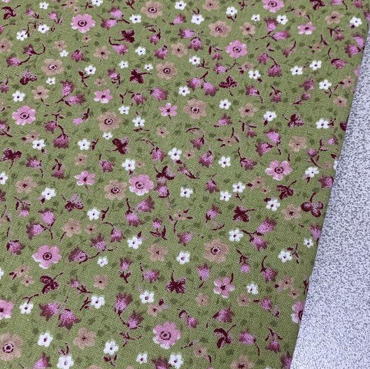 Green Floral Fabric, Cotton Flower Fabric, Small Print Bedding Fabric