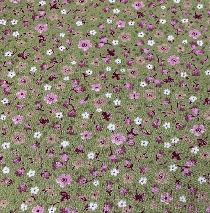 Beige Floral Fabric, Small Flower Fabric, Cotton Dressmaking Fabric
