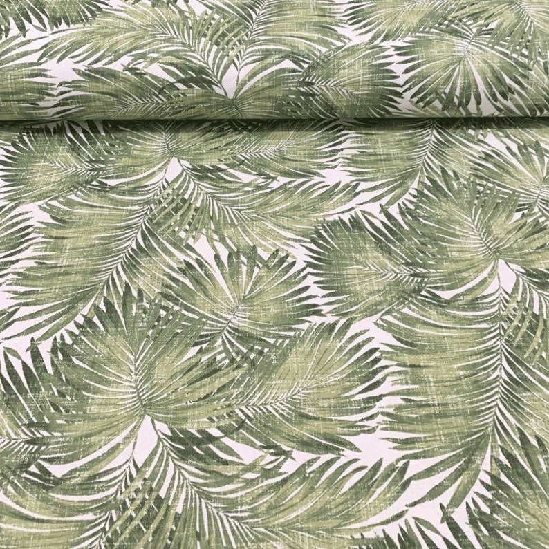 Tropical Upholstery Fabric, Black Palm Leaves Exotic Cotton Curtain Fabric
