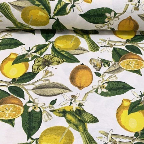 Lemon Print Fabric, Yellow Green Fruit Kitchen Upholstery Curtain Fabric