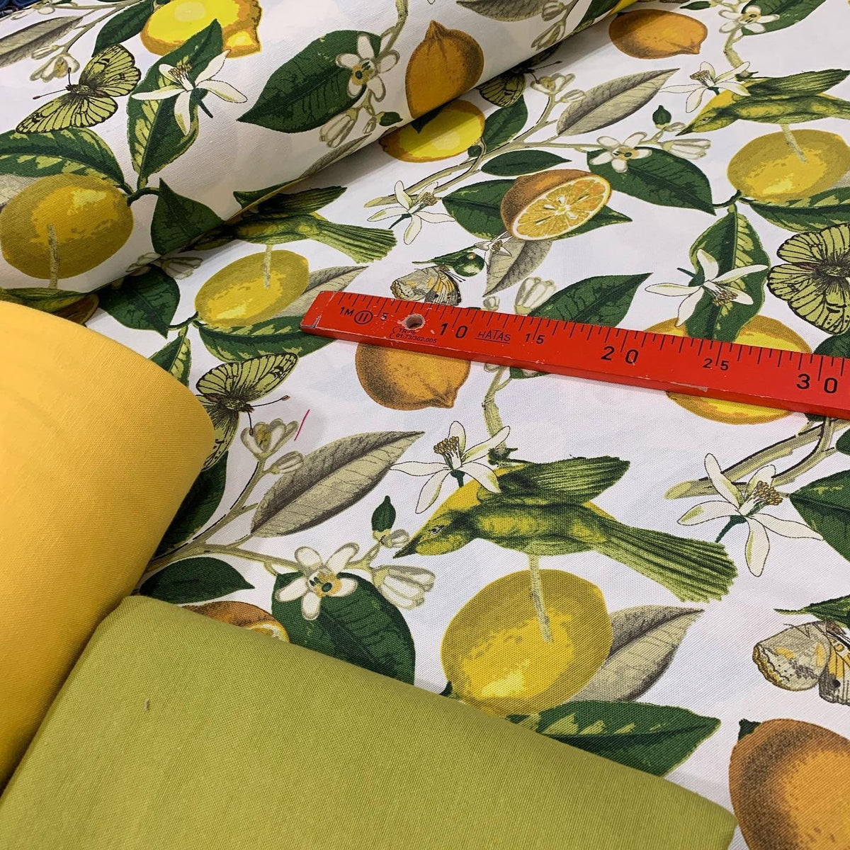 Lemon Print Fabric, Yellow Green Fruit Kitchen Upholstery Curtain Fabric