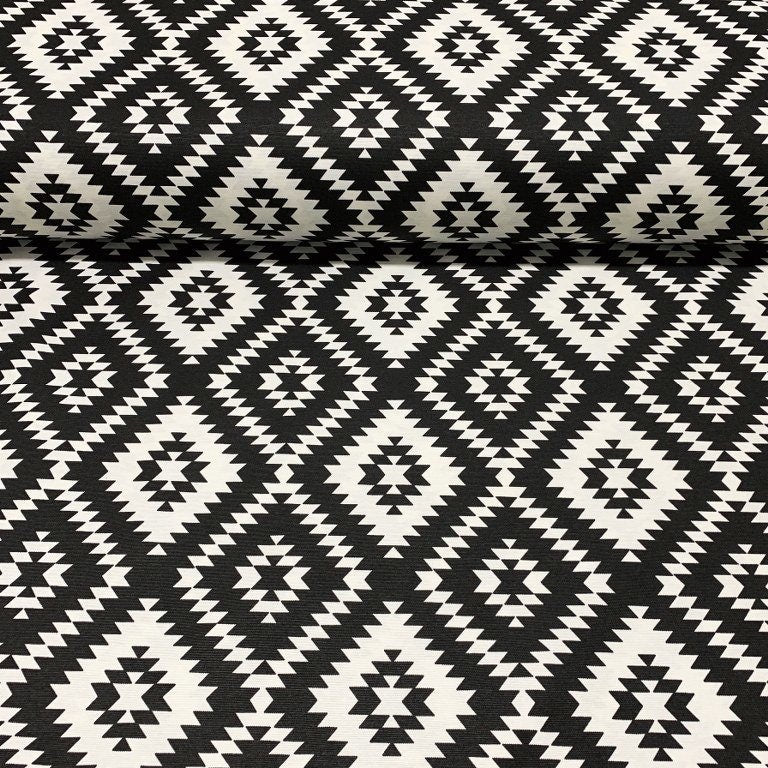 Black and White Geometric Fabric, Aztec Fabric, Tribal Upholstery Fabric
