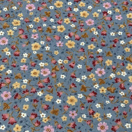 Indigo Floral Fabric, Denim Blue Fabric, Flower Pattern Cotton Fabric