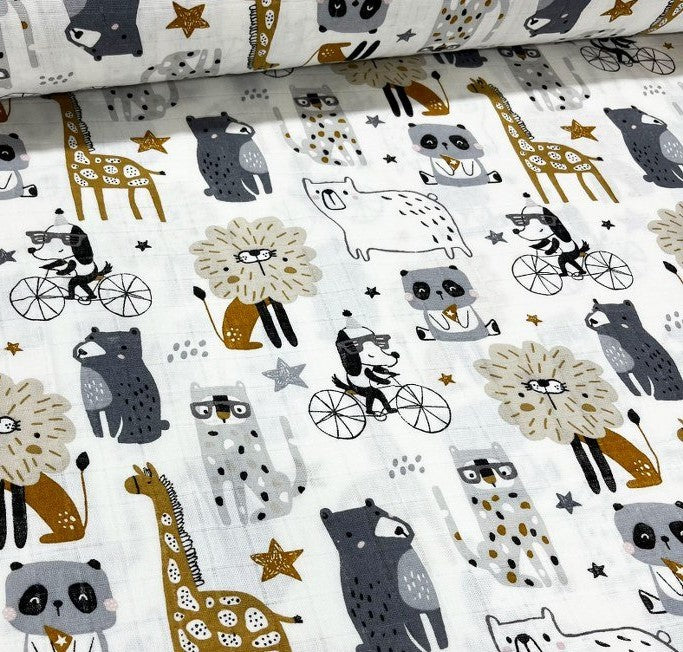 Baby Muslin Fabric, Jungle Animal Fabric, Cotton Double Gauze Fabric for Quilting