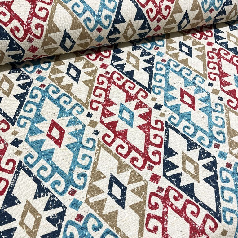 Kilim Fabric, Ethnic Upholstery Fabric, Blue Red Colourful Turkish Fabric