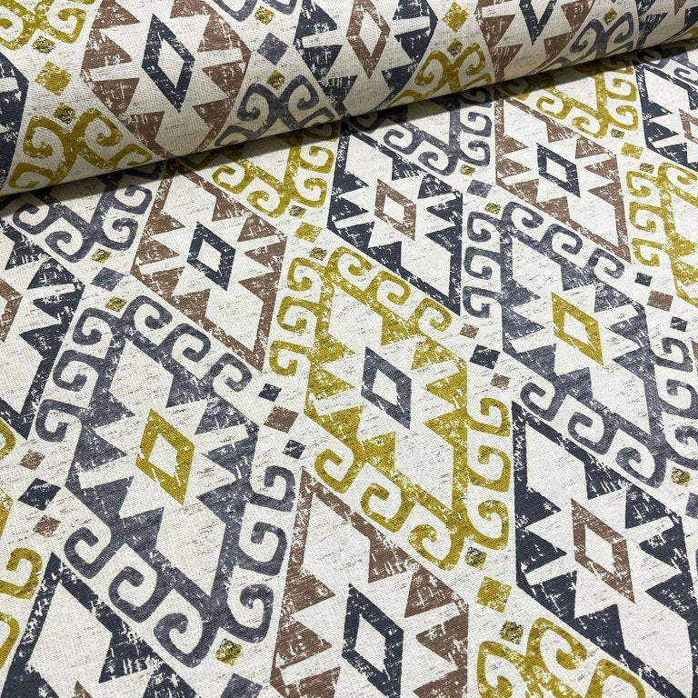 Geometric Upholstery Fabric, Yellow Grey Fabric, Southwestern Traditional Fabric