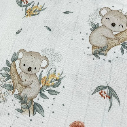 Double Gauze Baby Fabric, Koala Fabric, Patterned Animal Muslin Fabric