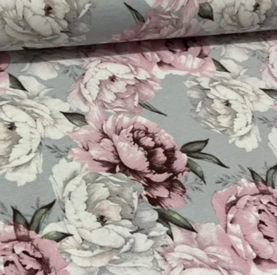 Peony Fabric, Large Floral Fabric, Pink White Flowers Fabric