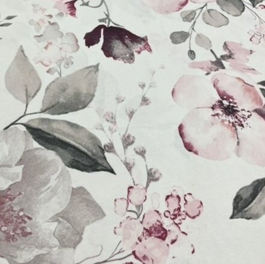 Watercolour Floral Fabric, Large Flower Fabric, Pink White Fabric