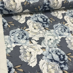 Large Rose Fabric, Blue White Floral Fabric, Big Flowers Fabric