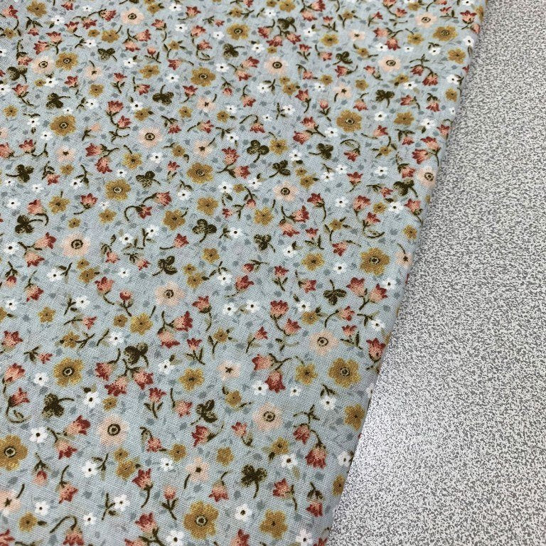 Mint Green Floral Fabric, Mini Flower Print Fabric, Cotton Dress Fabric