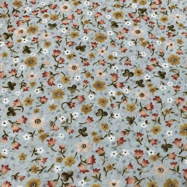 Beige Floral Fabric, Small Flower Fabric, Cotton Dressmaking Fabric
