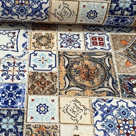 Tile Fabric, Mosaic Fabric, Ceramic Turkish Ottoman Moroccan Geometric Fabric