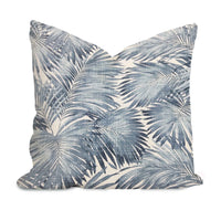 Tropical Palm Leaves Cushion, Blue White Throw Pillow, Outdoor Pillow