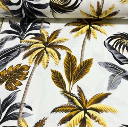Tropical Canvas Fabric, Palm Tree Fabric, Yellow Grey Curtain Upholstery Fabric