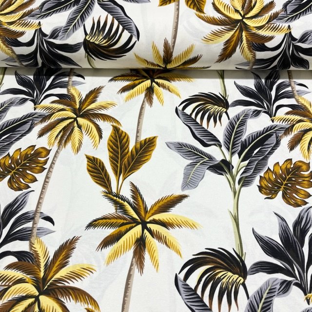 Tropical Canvas Fabric, Palm Tree Fabric, Yellow Grey Curtain Upholstery Fabric