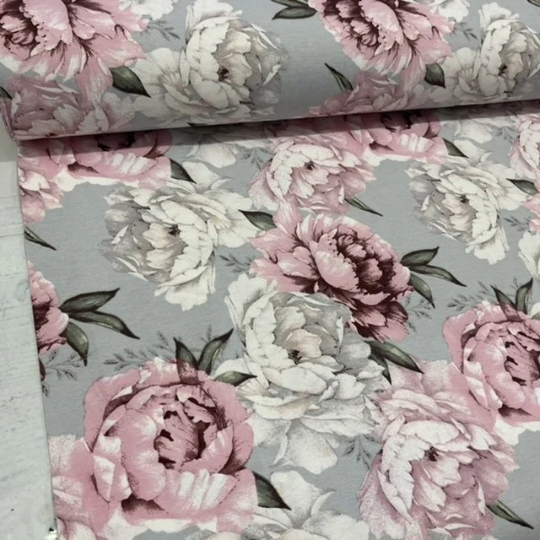 Large Rose Fabric, Blue White Floral Fabric, Big Flowers Fabric
