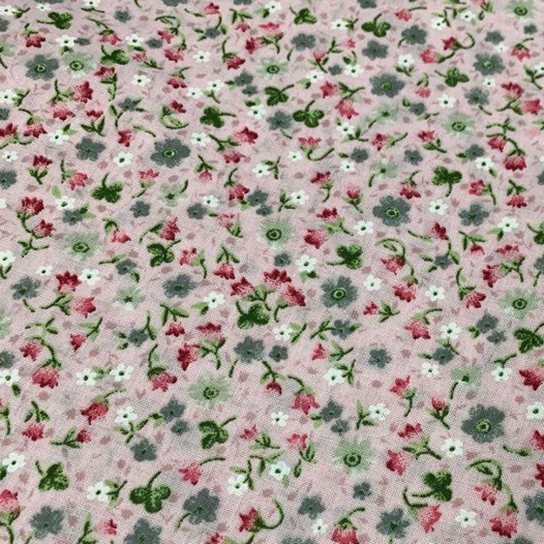 Beige Floral Fabric, Small Flower Fabric, Cotton Dressmaking Fabric