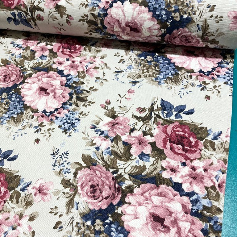 Roses Upholstery Fabric, Shabby Chic Fabric, Pink Floral Fabric