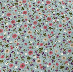 Pink Turquoise Floral Fabric, Flower Print Fabric, Cotton Craft Fabric