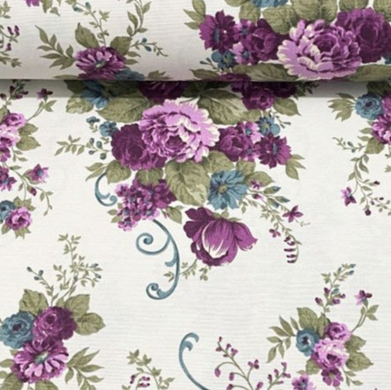 Purple Roses Fabric, Lavender Floral Fabric, Lilac Flower Fabric