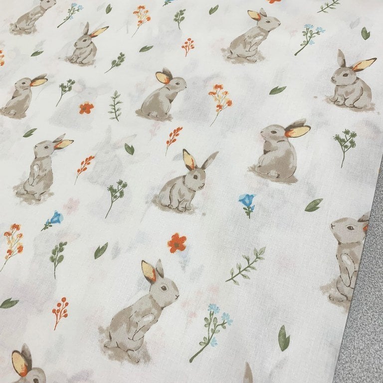 Rabbit Fabric Cotton, Bunny Fabric, Woodland Forest Animal Baby Quilting Fabric