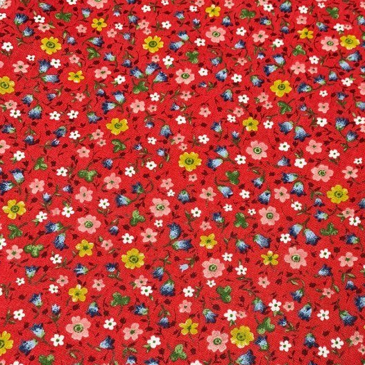 Red Floral Fabric, Cotton Flower Fabric, Tiny Pattern Summer Fabric