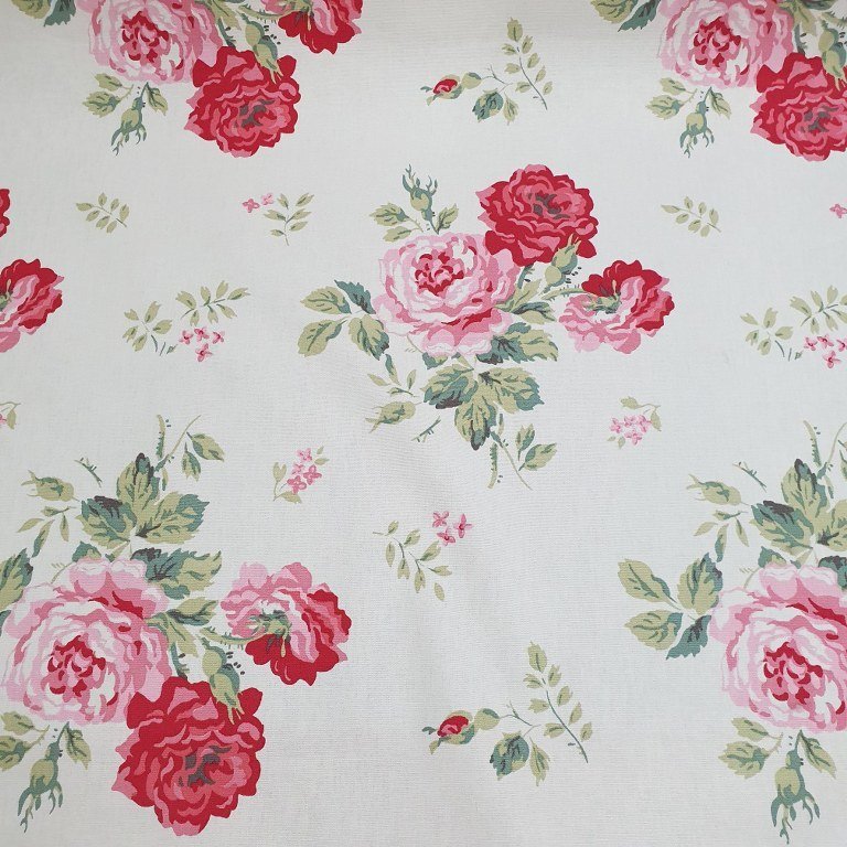 Red Pink Rose Fabric, Shabby Chic Fabric, Country Cottage Fabric