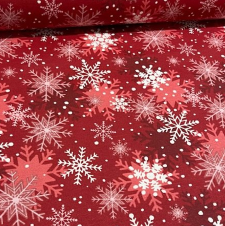 Christmas Snowflake Fabric, Red Festive Fabric, Xmas Print Fabric