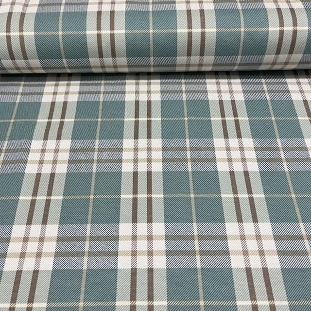 Tartan Fabric, Scottish Plaid Fabric, Duck Egg Blue Upholstery Fabric