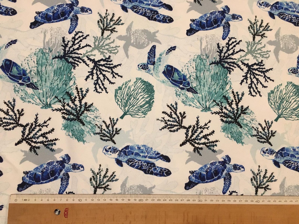 Nautical Upholstery Fabric, Sea Turtle Fabric, Blue Ocean Reef Fabric