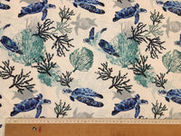 Nautical Upholstery Fabric, Sea Turtle Fabric, Blue Ocean Reef Fabric