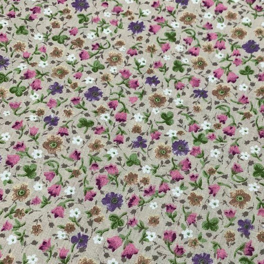 Beige Floral Fabric, Small Flower Fabric, Cotton Dressmaking Fabric