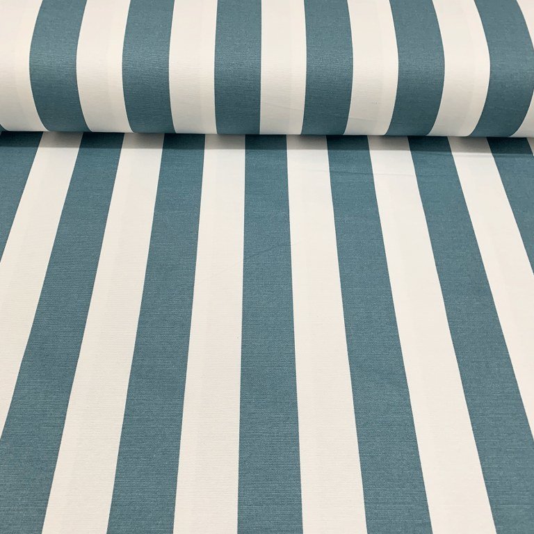 Stripe Curtain Fabric, Teal Petrol Blue White Upholstery Fabric