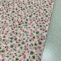 Pink Floral Fabric, Tiny Flower Fabric, Cotton Apparel Print Fabric