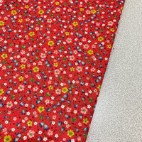 Red Floral Fabric, Cotton Flower Fabric, Tiny Pattern Summer Fabric