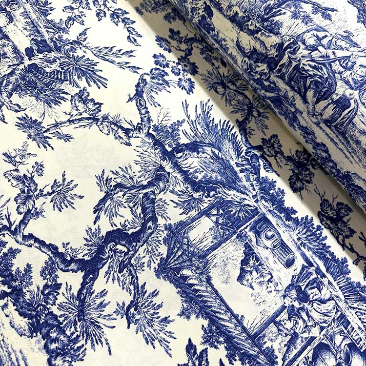 Toile de Jouy Fabric, Japanese Chinese Oriental Grey Upholstery Curtain Fabric