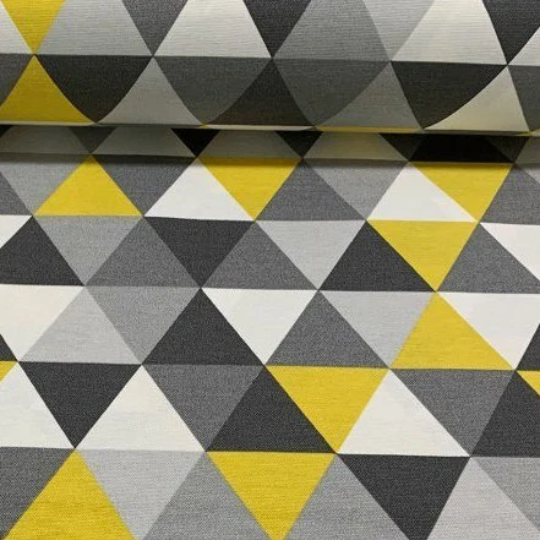 Geometric Upholstery Fabric, Triangle Fabric, Grey Yellow Fabric