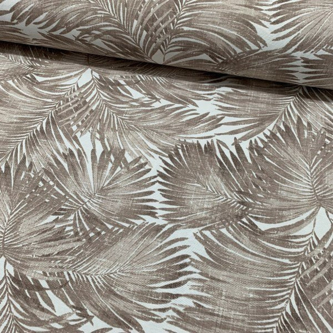 Tropical Upholstery Fabric, Black Palm Leaves Exotic Cotton Curtain Fabric